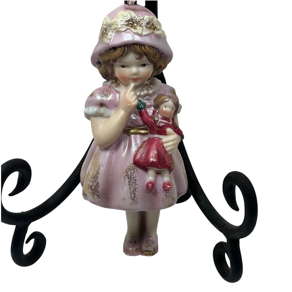 Vintage Ceramic Porcelain Victorian Little Girl Dangle Legs Bell Ornament Figure